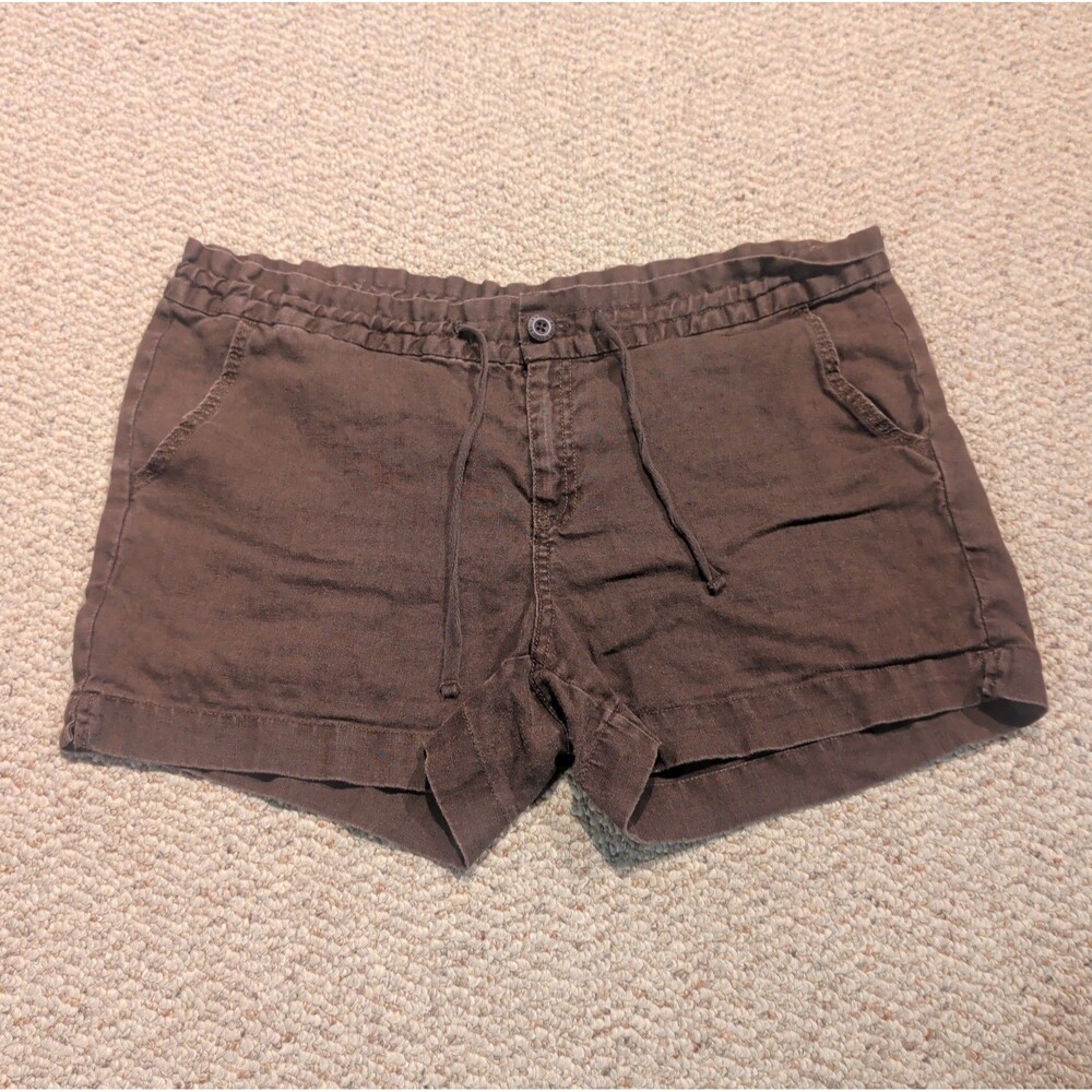 Eddie Bauer Linen Shorts Womens 12 Brown Drawstring Lightweight Summer